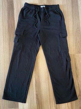 Refuge Athletics Women’s L Black Fleece Cargo Sweatpants Straight Leg Streetwear